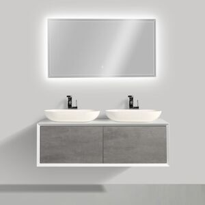 BERNSTEIN - Ensemble de salle de bain en bois MDF Fiona 1200 blanc mat - Façade aspect béton - miroir et vasque en option Avec miroir LED 2073, Sans - Publicité