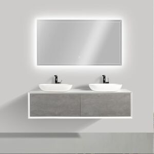 Bernstein - Ensemble de salle de bain en bois mdf Fiona 1600 blanc mat - Façade aspect béton - miroir et vasque en option Avec miroir led 2073, 2 x - Publicité