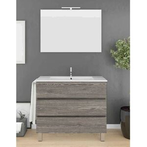 ALLSTONE Ensemble de salle de bain Imperia 3 tiroirs – 10 couleurs différentes – 15 dimensions – Meuble, lavabo et miroir – Chêne Smoky 120x45Cm 1 vasque - Publicité