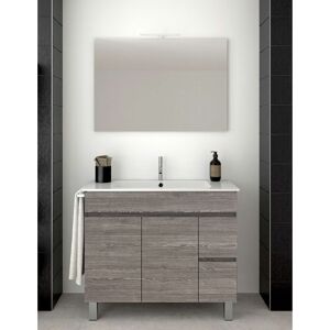 ALLSTONE Ensemble de salle de bain Isquia 2 tiroirs et deux portes – 7 couleurs différentes – 15 dimensions – Meuble, lavabo et miroir – Chêne Smoky 100x40Cm - Publicité