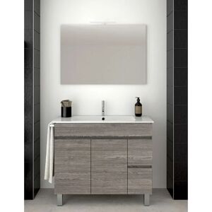 ALLSTONE Ensemble de salle de bain Isquia 2 tiroirs et deux portes – 7 couleurs différentes – 15 dimensions – Meuble, lavabo et miroir – Chêne Smoky 100x45Cm - Publicité