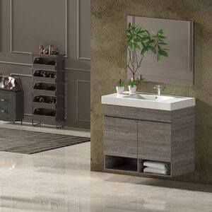 ALLSTONE Ensemble de salle de bain nebari - 7 couleurs différentes-15 dimensions- 2 portes ou un tiroir au choix- Comprend meubles, lavabo et miroir Chêne Smoky 120x45Cm 1 vasque avec tiroir - Publicité