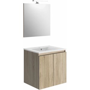 ALLIBERT Ensemble meuble salle de bain 2 portes bazil avec led 6 w et miroir 60 x 58 x 46 cm - couleur chêne - Chêne Hamilton - Publicité