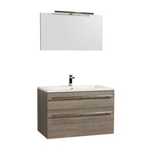 Le Quai Des Affaires - Meuble sous-vasque 90cm + vasque + miroir + éclairage maia / Chêne clair grisé/ - Chêne clair grisé - Publicité