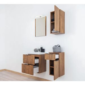 Pegane - Ensemble salle de bain Lima avec meuble 2 tiroirs Longueur 46,5 cm + vasque + Miroir + 2 meubles compléments - Publicité