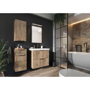 Pegane - Ensemble salle de bain Lima avec meuble 2 tiroirs Longueur 61,5 cm + vasque + Miroir + 2 meubles compléments - Publicité