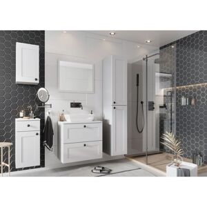 Pegane - Ensemble salle de bain Sofia avec meuble + vasque + Miroir + Colonne + 2 meubles compléments couleur blanc - Publicité