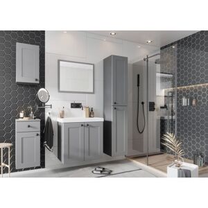 Ensemble salle de bain Sofia avec meuble + vasque + Miroir + Colonne + 2 meubles compléments couleur gris mat Pegane - Publicité