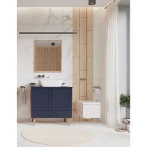 Pegane - Ensemble salle de bain Valencia avec miroir + vasque + meuble couleur bleu / chêne artisan - Publicité