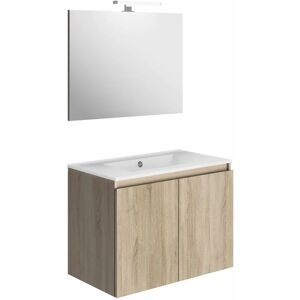 ALLIBERT Meuble de salle de bain 2 portes bazil éclairage led 6 w et miroir 80 x 58 x 46 cm - Couleur chêne - Chêne Hamilton - Publicité