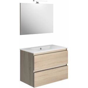 ALLIBERT Meuble de salle de bain 2 tiroirs BAZIL éclairage LED 6 W et miroir - couleur chêne - 80 x 58 x 46 cm - Chêne Hamilton - Publicité