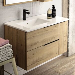 COSYNEO Meuble de salle de bain 80cm vasque déportée - 2 tiroirs - sans miroir - roble (chêne clair) - king - Roble (chêne clair) - Publicité