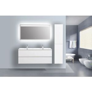 Bernstein - Meuble de salle de bain Alice 1200 - en blanc brillant - miroir et colonne de rangement en option Avec miroir led 2073, Brillant, Avec armoire latérale à droite - Publicité