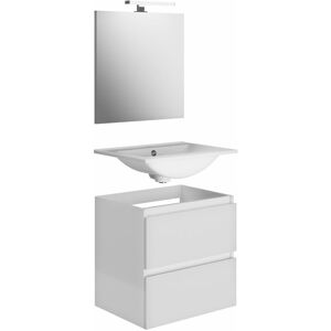 Allibert - Meuble de salle de bain livo 2 tiroirs 60 cm avec éclairage led 6 w et miroir blanc brillant - Blanc - Publicité