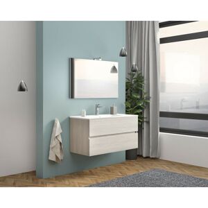 CAESAROO Meuble de salle de bain suspendu 100 cm Lisbona Chêne gris avec Lavabo et miroir Avec miroir et lampe led - Chêne Gris - Publicité