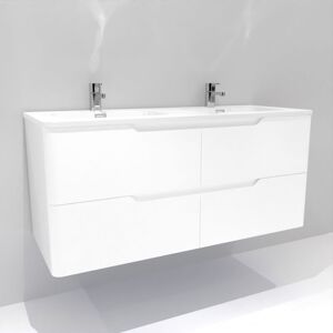 SANITAIRE Meuble double vasque luna Blanc brillant 120cm sans miroir - Publicité