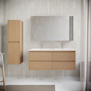 STANO. Meuble salle de bain design double vasque fortina largeur 120 cm chêne clair - Marron - Publicité
