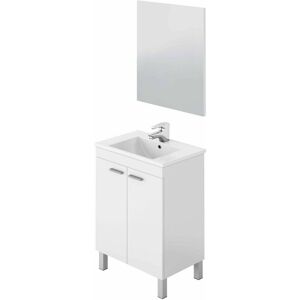 PEGANE Meuble salle de bain Sous-vasque 60 cm avec 2 portes + Miroir coloris blanc brillant - H80 x Longueur 60 x Profondeur 45 cm - Publicité