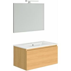 Allibert - Meuble de salle de bain 1 tiroir single éclairage led et miroir - couleur chêne atlas - 80 x 40 x 46 cm - Chêne Atlas - Publicité