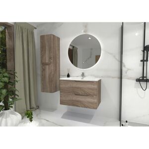 SANITAIRE Meuble vasque luna Bois Foncé 80cm avec miroir rond luna - Publicité