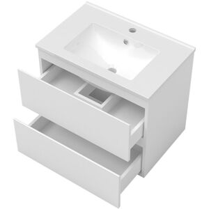 Acezanble - Meuble Salle de Bain 60cm vasque + colonne + miroir lumineux Blanc - Publicité