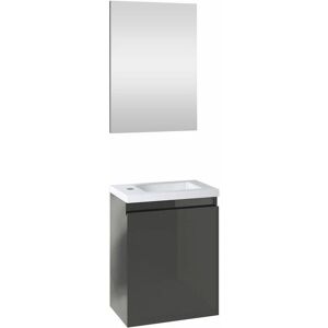 Allibert - Ensemble meuble lave-mains avec miroir porto pack - gris foncé brillant - L40 x H51 x P25 cm - Gris Foncé - Publicité