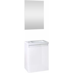 ALLIBERT Ensemble meuble lave-mains avec miroir PORTO PACK blanc brillant laqué - L40 x H51 x P25 cm - - Blanc - Publicité