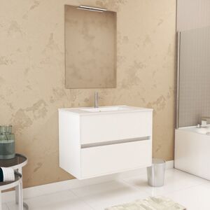 Aurlane - Pack Meuble Salle de Bains 80cm Blanc 2 Tiroirs, Vasque, Miroir 60x80 et réglette Led - xenos - Publicité