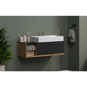 Meuble avec vasque suspendu - synnax - 1 Abattant + 2 Niches - L120 x H48 x P45 cm - Gris et chene