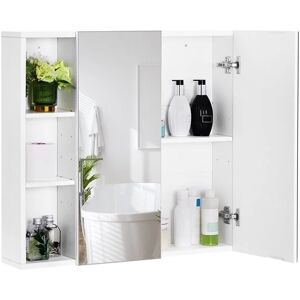 Yaheetech - Armoire Murale Salle de Bain, 3 Casiers Inverses, 2 Portes Miroirs, 1 Étagère Réglable en Hauteur, Meuble Placard Toilette wc, 70 × 15 × 65 cm Blanc - Publicité