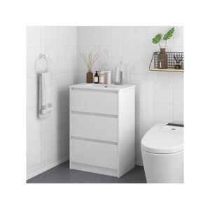 Kleankin Meuble sous-vasque - vasque ceramique incluse - 2 tiroirs - dim. 61L x 37l x 88H cm - blanc laque