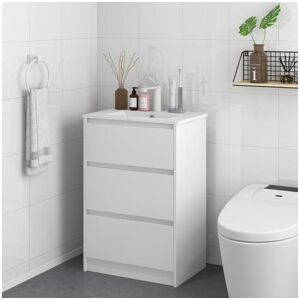 Kleankin Meuble sous-vasque - vasque ceramique incluse - 2 tiroirs - dim. 61L x 37l x 88H cm - blanc laque