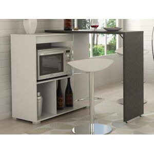 Vente-unique Meuble de bar pivotant avec rangements - Blanc et anthracite - SATURNE