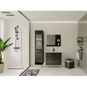 Vente-unique Colonne de salle de bain avec Leds blanches - Coloris noir - L30 x l30 x H132 cm - LAURINE II