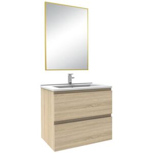 Meuble salle de bain simple vasque 60cm Chene Wotan meuble acve miroir - Aica