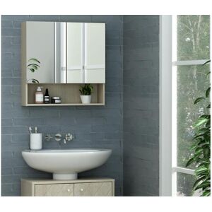 Vente unique Armoire murale de salle de bain avec miroir et niche Couleur chene ZUMPA