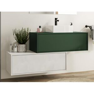 Vente unique Meuble de salle de bain suspendu gris beton et vert avec simple vasque et deux tiroirs 94 cm TEANA II
