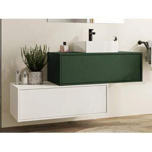 Vente-unique Meuble de salle de bain suspendu vert et blanc avec simple vasque et deux tiroirs - 94 cm - TEANA II