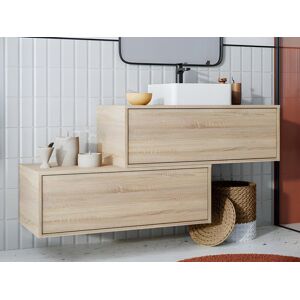 Vente unique Meuble de salle de bain suspendu naturel clair avec simple vasque et deux tiroirs 94 cm TEANA II