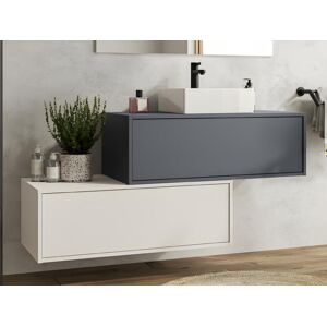 Vente unique Meuble de salle de bain suspendu gris anthracite et blanc avec simple vasque et deux tiroirs 94 cm TEANA II