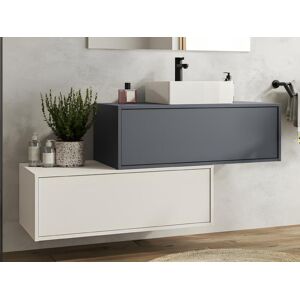 Vente-unique Meuble de salle de bain suspendu gris anthracite et blanc avec simple vasque et deux tiroirs - 94 cm - TEANA II
