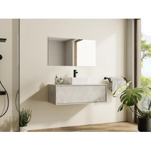 Vente unique Meuble de salle de bain suspendu gris beton avec simple vasque carree 94 cm TEANA II