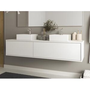 Vente-unique Meuble de salle de bain suspendu blanc avec double vasque - L150 cm - ISAURE II