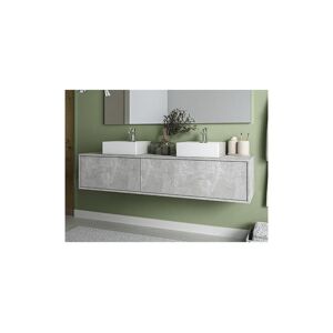 Vente-unique Meuble de salle de bain suspendu gris béton avec double vasque - L150 cm - ISAURE II