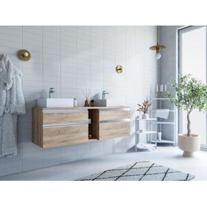 Vente-unique Meuble de salle de bain suspendu avec double vasque - Coloris naturel clair - 150 cm - MAGDALENA II