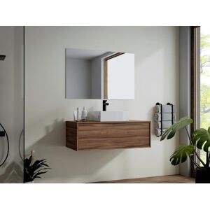 Vente-unique Meuble de salle de bain suspendu coloris naturel fonce avec simple vasque carree - 94 cm - TEANA II