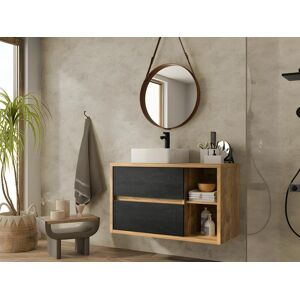 Vente-unique Meuble sous vasque suspendu coloris naturel et anthracite - 100 cm - TIKITIKI