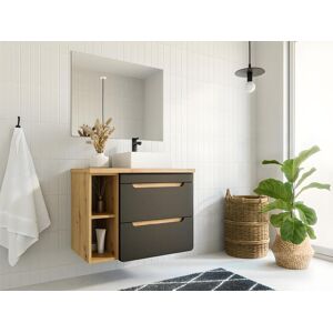 Vente-unique Meuble de salle de bain suspendu simple vasque et niches - Coloris naturel et anthracite - 80 cm - ARUBA