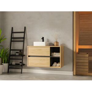 Vente unique Meuble de salle de bain suspendu simple vasque coloris naturel 100 cm PURNAL