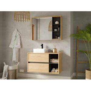 Vente unique Meuble de salle de bain suspendu avec simple vasque et armoire de toilette coloris naturel 100 cm PURNAL